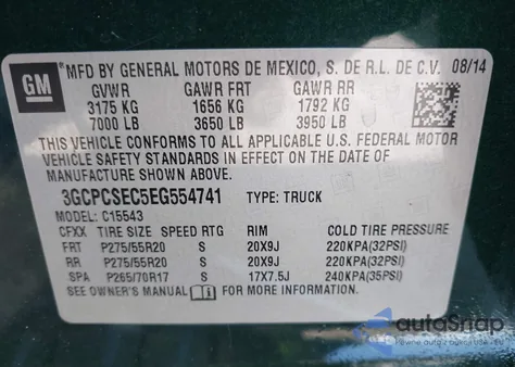 2014 Chevrolet Silverado 1500 1Lz z USA, uszkodzony, nr VIN 3GCPCSEC5EG554741